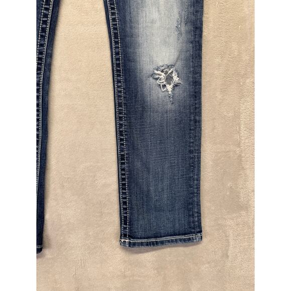 Miss Me Jeans Womens 30 Medium Wash Blue Denim Signature Crop Embellished Pocket - Picture 7 of 14